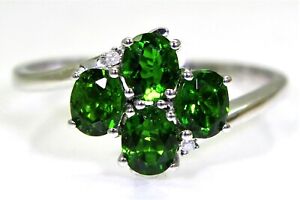 Chrome Diopside & Diamond Cluster 9ct White Gold ring size U ~ 10 1/4