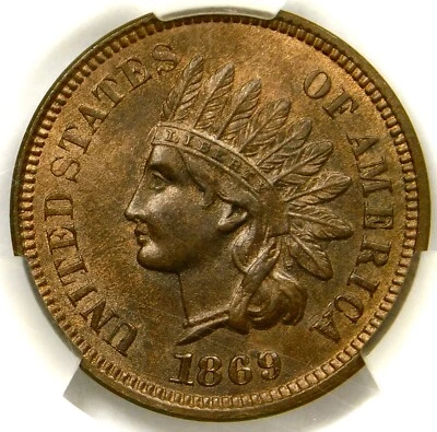🪲CAC🪲💥☄️🔥🔥❤️‍🔥😍 MS64 RB 1869 INDIAN HEAD CENT - Image 1 of 3