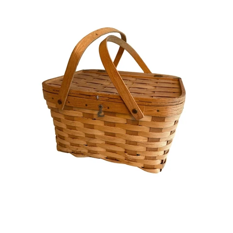 Lidded Wood Pie Basket Hook Latch Double Handle Cover