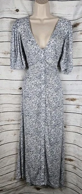 Faherty Sorrento Blue Floral Shirt Dress S Midi Prairie Gauze Gathered - Image 1 of 4