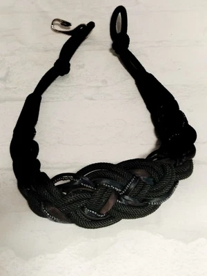 Vintage Belt Braided Cord Black Women's 1980s-90s Dynasty Stretchy Silver Hook  - Image 1 of 4