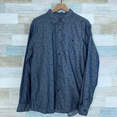 Ocean Current Chambray Printed Shirt Blue Button Front Casual Cotton Mens XL - Image 1 of 4