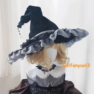 Homemade Large Brimmed Magic Hat Lolita Dark Gothic Witch Hat Halloween Cosplay - Picture 1 of 19