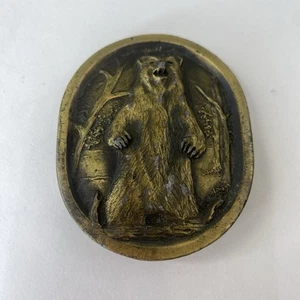 Vintage 1977 Solid Brass Indiana Metal Craft Grizzly Bear Belt Buckle - Picture 1 of 12