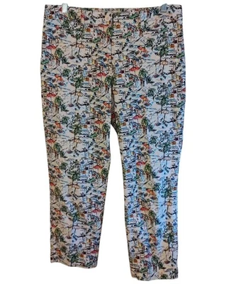 Talbots Ankle Pants Beach Novelty Print High Rise Hem Stretch Womens Ten Petite - Image 1 of 4