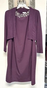 NWT Calvin Klein Sleeveless Dress w/ Pearl Neck Beading w/Bolero XL 14-16 Plum - Picture 1 of 12