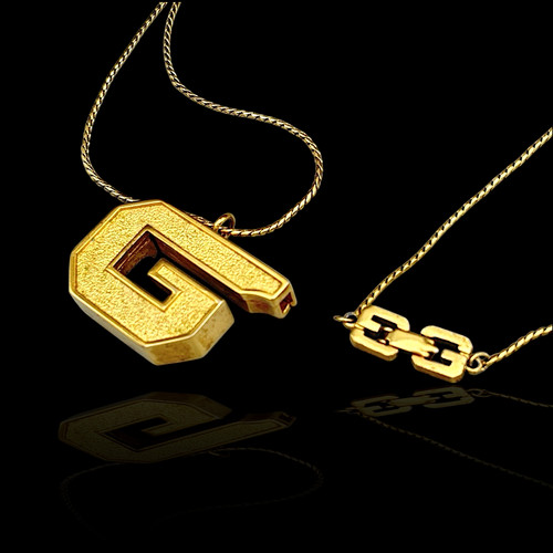 Givenchy Collana Vintage Logo Ciondolo Parigi Fischietto Catena Oro Firmata Anni 80