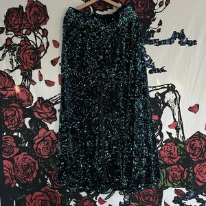 Gonna da sera Elhoffer Design LA Designer Maxi A-Line paillettes verde pavone XL - Foto 1 di 6