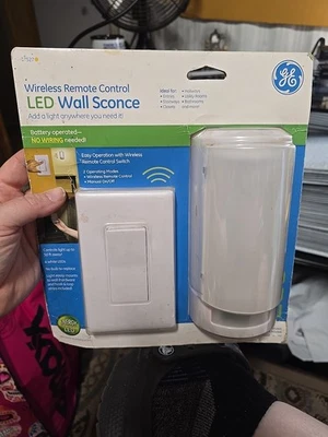 GE 17527 Wireless Remote Control LED Wall Sconce, White New Box Damage See Pics - Image 1 of 4