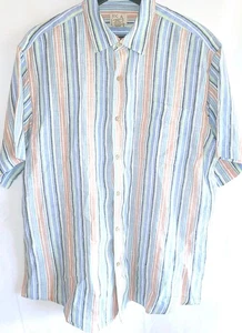 Jos. A. Bank Mens Large Short Sleeve Button Front Linen Shirt Striped - Picture 1 of 9
