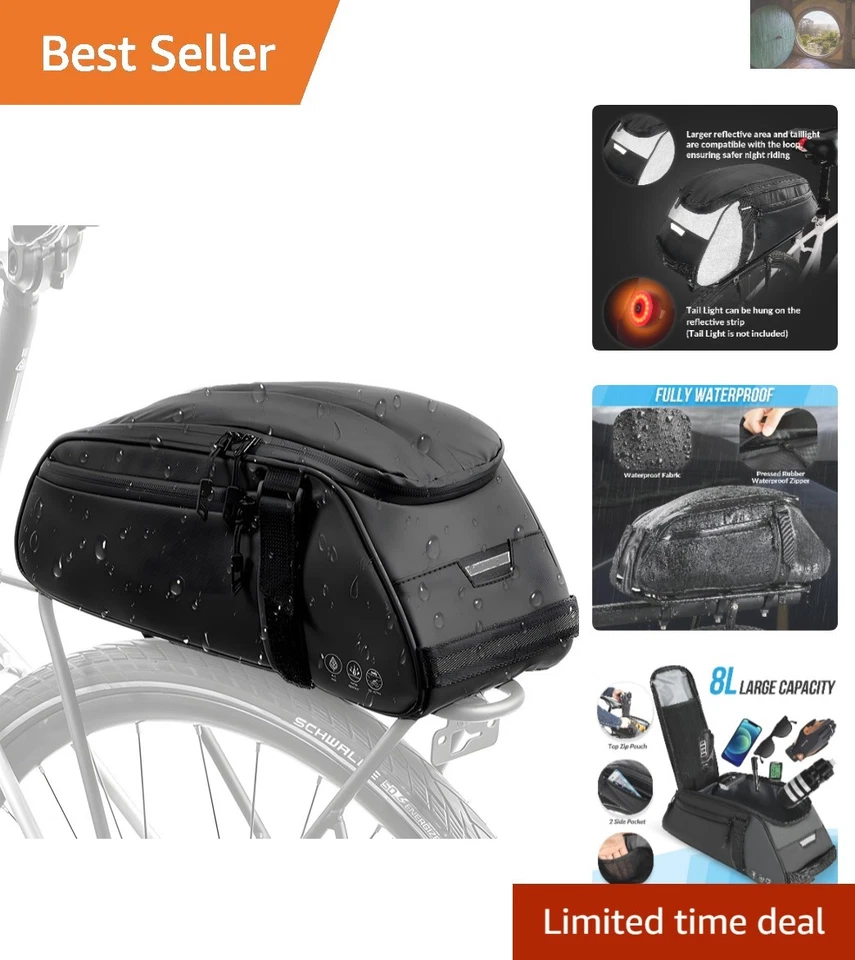 Bike Reflective Rack Bag Water Resistant Bicycle Rear Seat Pannier