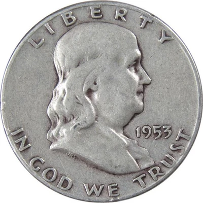 1953 S Franklin Half Dollar Circulated Silver 50c Coin Collectible - Image 1 of 4