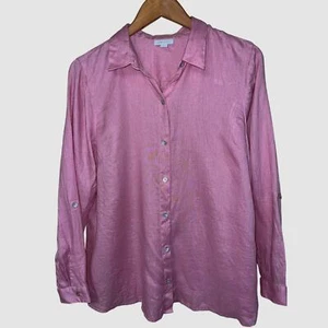 J. Jill Shirt Womens Medium Love Linen Tab Sleeve Button Front Top Clean Girl - Picture 1 of 8