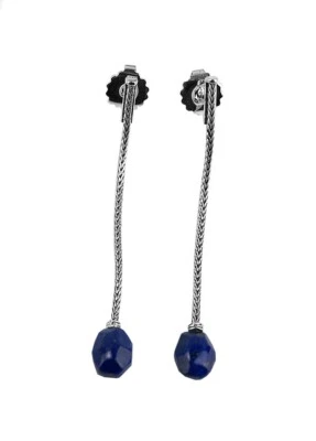 JOHN HARDY CHAIN STERLING SILVER DROP EARRINGS LAPIS LAZULI 67 mm NEW BOX 1E - Image 1 of 4