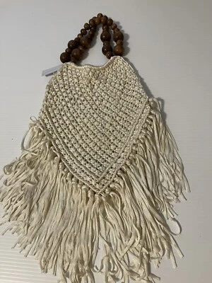 Handmade boho crocheted wood beaded purse with fringe. Beautifully boho - Изображение 1 из 4