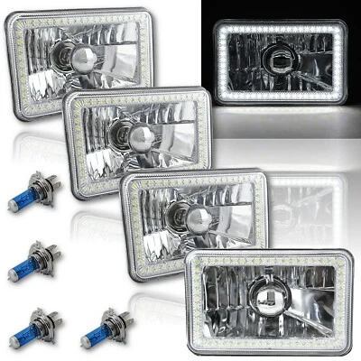 4X6 White SMD LED Halo Angel Eye Headlight Headlamp 60W Halogen Light Bulbs Set - Image 1 of 4