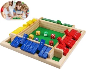 Wooden Dice Board Game Shut The Box for 4 Players Flaps & Dices Game Parent-chi - Picture 1 of 7
