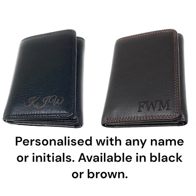 Personalised Leather Tri Fold RFID Wallet Best Man Birthday Engraved Men's Gift - Image 1 of 4