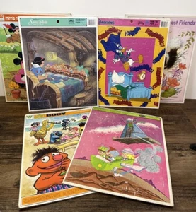 Lot Of 6 Vintage Frame Tray Puzzles Sesame Disney Darkwing Snow White Minnie - Picture 1 of 19