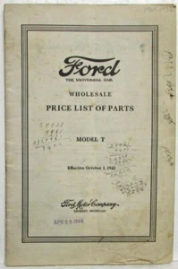 1909 Thru 1922 Ford Model T Price List of Parts Effective Date Oct 1 1922 Orig - Picture 1 of 4