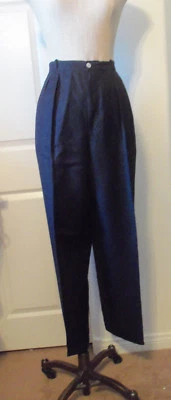 DAVID N. Black Linen Rayon Blend Lined High Rise Pleated Front Pant - 14 - Image 1 of 4