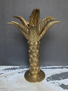 Vtg Candle Holder Brass Palm Tree Metal Candlestick Tropical Decorative Crafts - Picture 1 of 20
