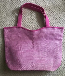 Lancome Pink Synthetic Straw Lined Tote Handbag Beach Pool Bag - Picture 1 of 4