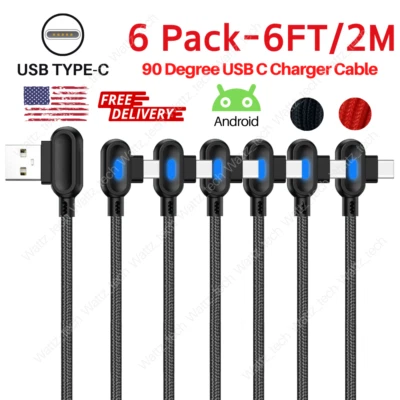 Paquete de 6 cables de carga rápida USB C de ángulo recto de 90 grados tipo C lote de 6 pies para Samsung Foto 1 de 4
