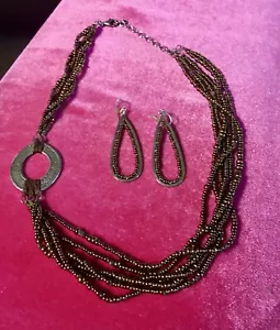 Silpada .925 Sterling Silver Oval Bronze Seed Bead Necklace N1785 & Earrings - Picture 1 of 1