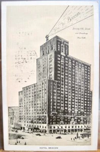 Postal de la ciudad de Nueva York HOTEL BEACON Manhattan Broadway NYC 1937 suite de quinto piso - Imagen 1 de 2