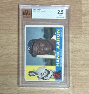 Old Vintage 1960 Topps Hank Aarron Baseball Card #300 Braves HOF Graded BVG 2.5