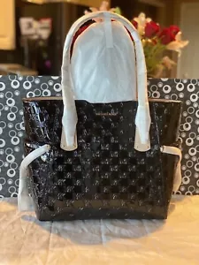 Michael Kors Voyager Logo Embossed Black gold Patent Large East West Tote NWTS - Picture 1 of 10
