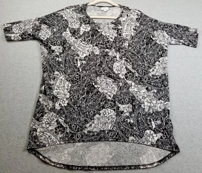 Top túnica LuLaRoe para mujer pequeño S negro blanco cachemira floral manga corta elástico Foto 1 de 4