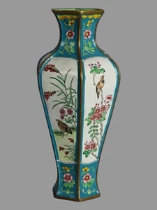 Antique Chinese Enameled & Polychromed Floral Garden Scenic Vase with Birds - Picture 1 of 8