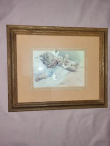 Vintage Bessie Pease Gutmann Framed Print "Happy Dreams" Sleeping Baby / Child - Picture 1 of 6
