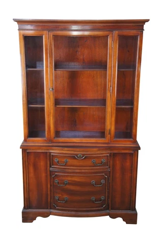 Mid Century Mahogany Bow Front China Curio Display Cabinet Cupboard 71" Cover