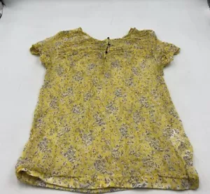 Zara Basic Women’s Yellow Floral Print, Short Sleeve Shirt, Sheer Top, 100% Silk - Picture 1 of 12