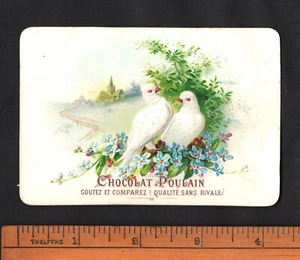 Love Birds White Doves Rare Profiled French Trade Card 1890's Pigeon Flowers - Picture 1 of 2