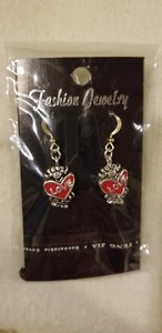 Silver Red Heart Dangle Earrings New Jewelry Costume Pierced Fashion Valentine - Picture 1 of 4