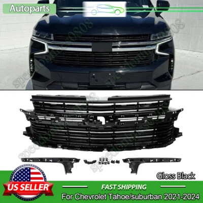 For 2021-2024 Chevrolet Tahoe Suburban LS LT RST Front Bumper Grille Gloss Black Foto 1 de 4
