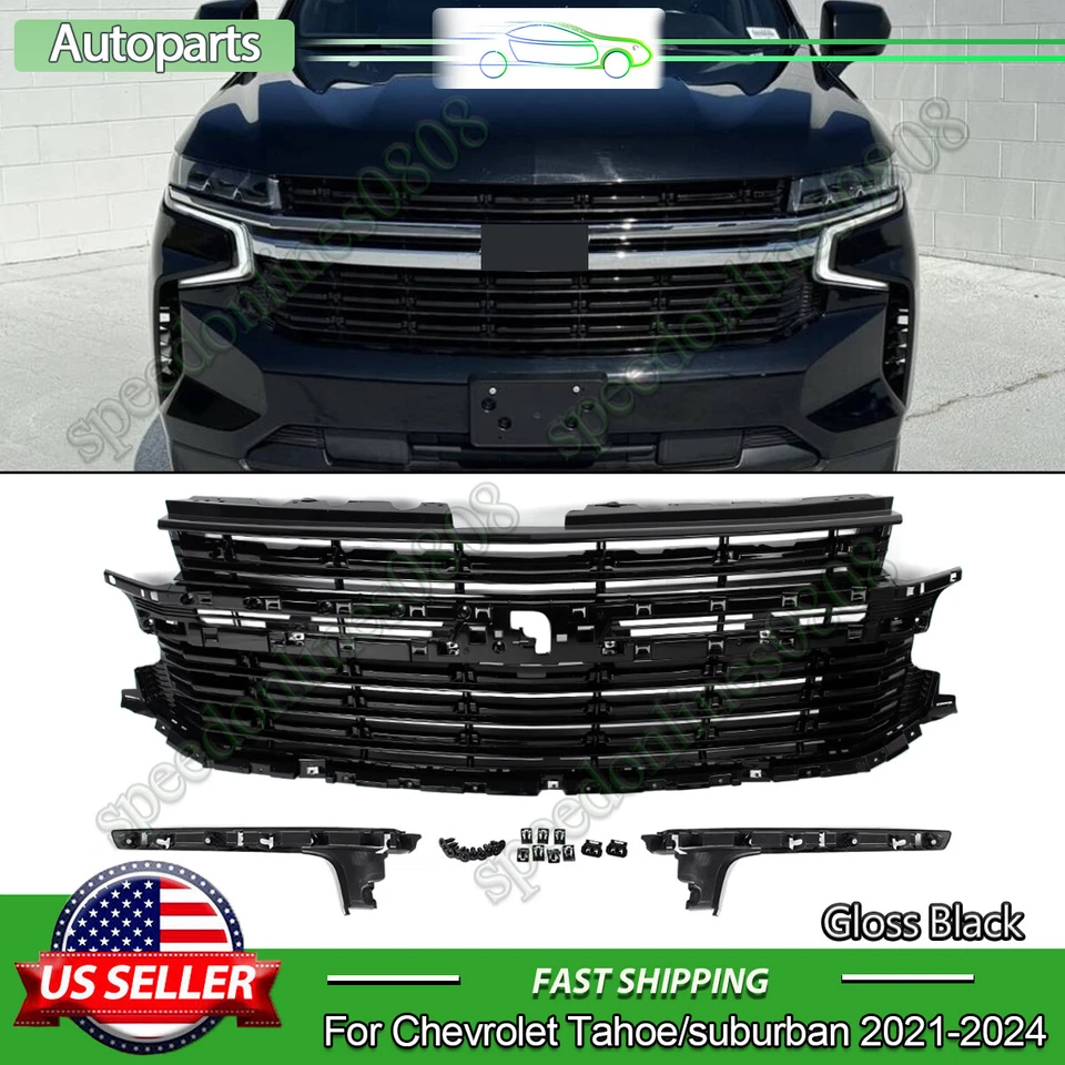 For 2021-2024 Chevrolet Tahoe Suburban LS LT RST Front Bumper Grille Gloss Black - Image 1 of 4