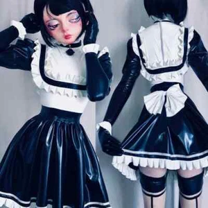 Sexy Latex Dress Cosplay Rubber Skirt Ruffle Bow Decoration - Picture 1 of 4