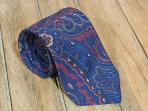 Cravatta Eddie Jacobs stravagante blu navy paisley seta made New York USA - Foto 1 di 2