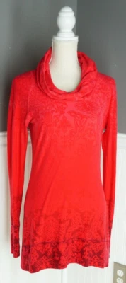 Túnica de yoga floral Athleta Ombre Nadi capucha cuello cordón rojo manga larga S Foto 1 de 4