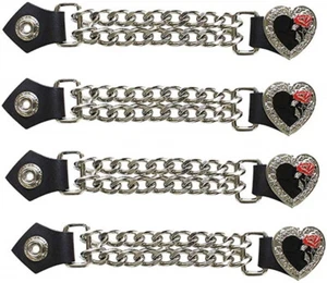 4PC MOTORCYCLE BIKER BLACK HEART & RED ROSE DESIGN LEATHER VEST EXTENDER - DD37 - Picture 1 of 2
