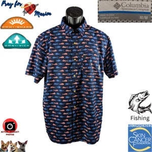Columbia M Blue USA Fish PFG Slack Tide™ Camp Shirt Short Sleeve - Picture 1 of 15