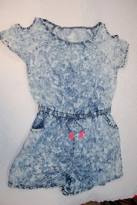 Girls Shorts Romper ACID WASHED BLEACHED BLUE DENIM LOOK Cold Shoulders XXL / 18 - Picture 1 of 2