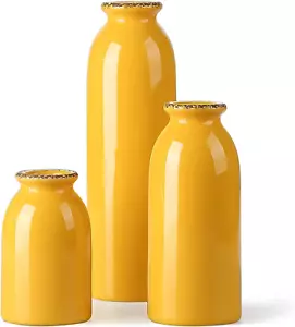 -Ceramic Yellow Vase Set of 3, Home Decorative Vases,Modern Farmhouse Decoration - Picture 1 of 12