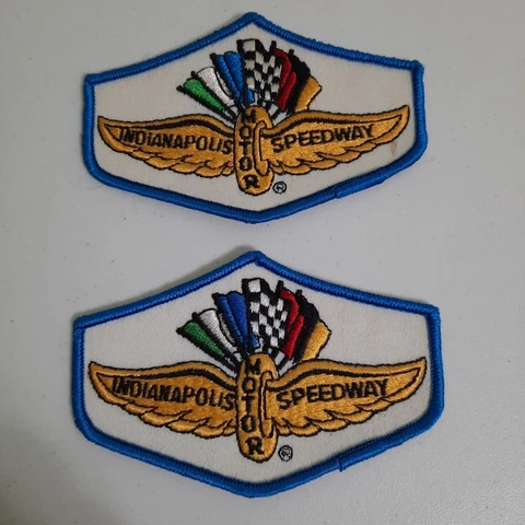Vintage Indianapolis Motor Speedway Patch Tire with Wings Flags Sew On Lot of 2 Cover