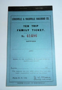 Railroadiana TICKET Booklet 1920s LOUISVILLE & NASHVILLE RR Ten Trip UNUSED - Picture 1 of 4